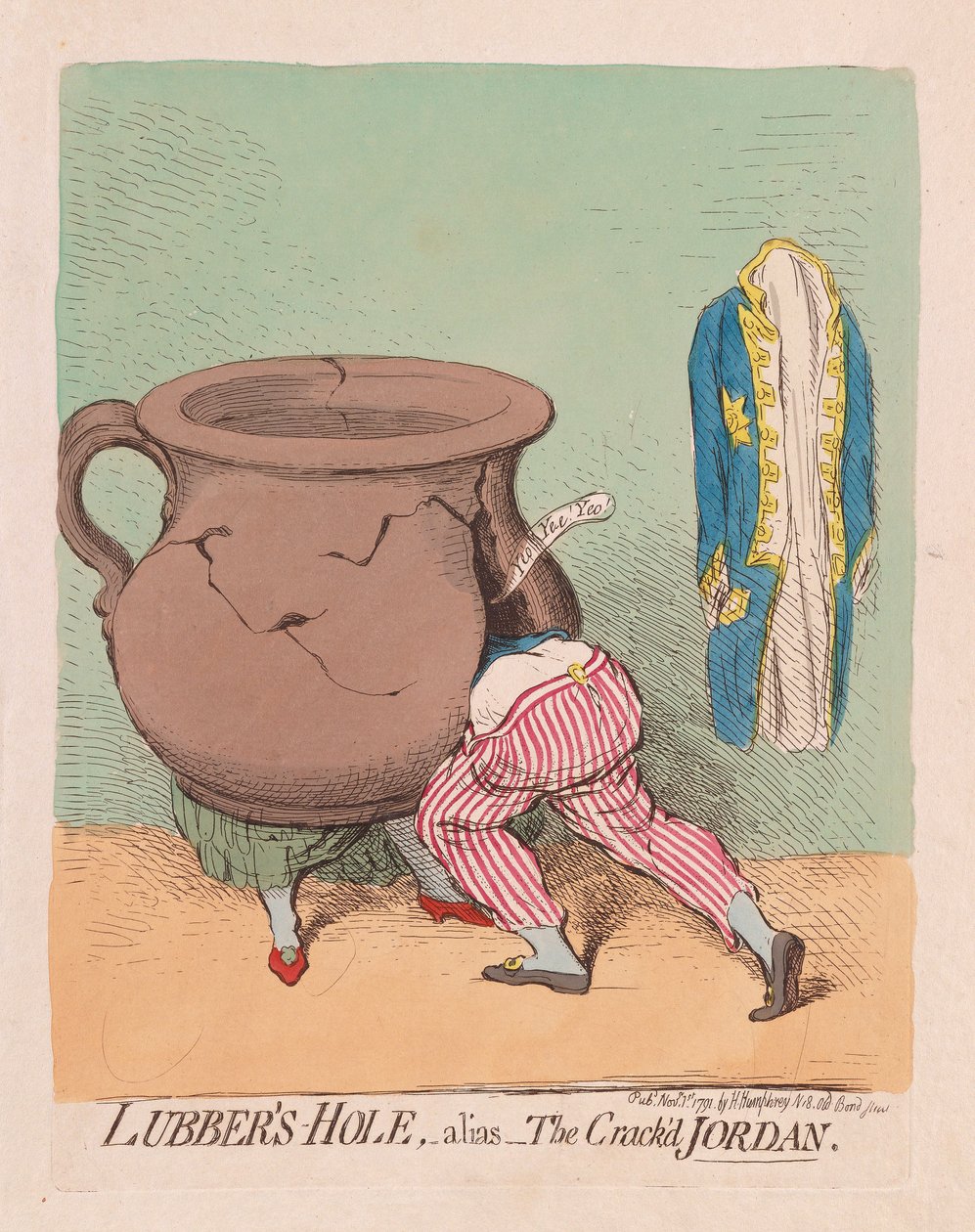 Lubbers Hole, alisa O Crackd Jordan, pub. 1791 (gravura colorida à mão) de James Gillray