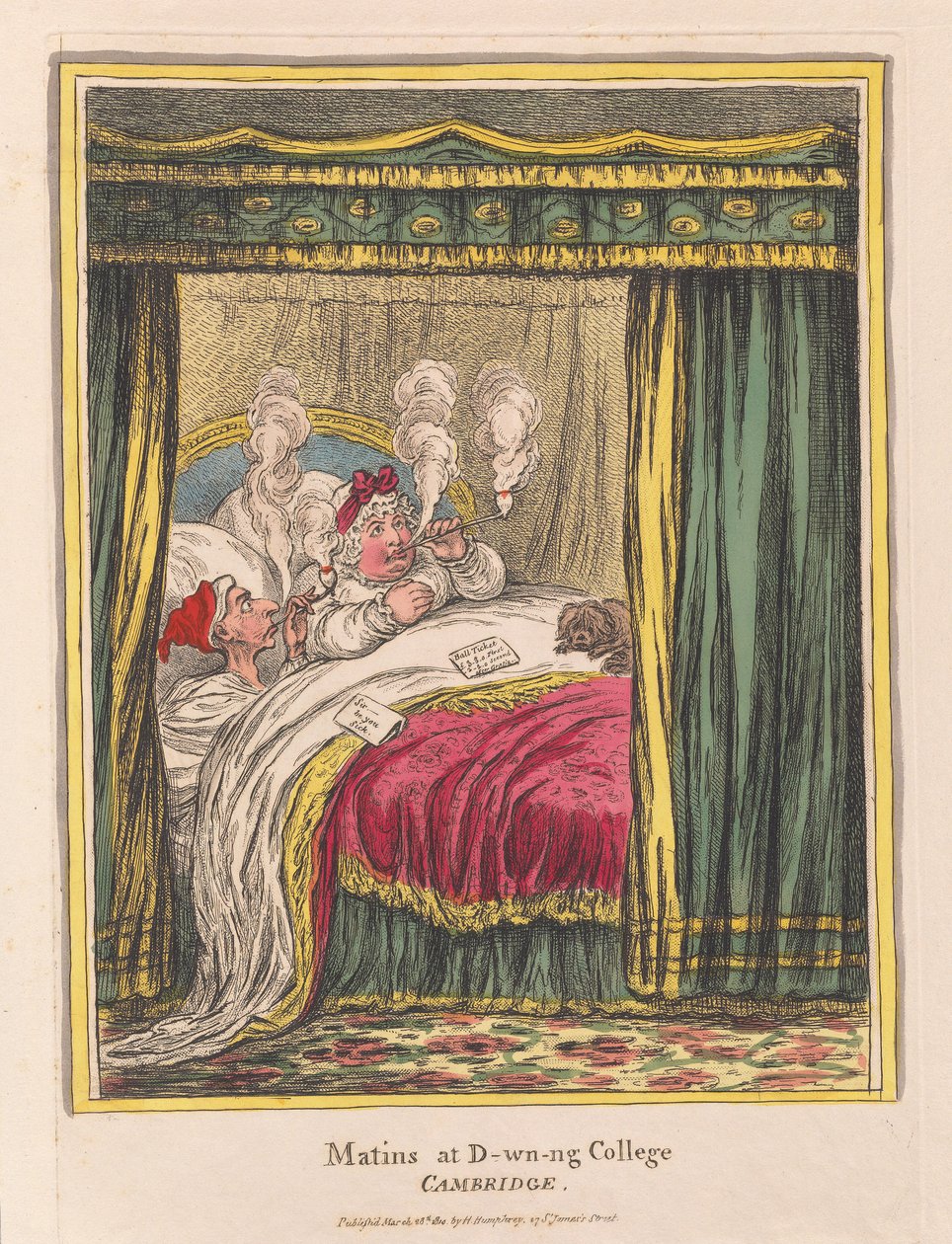 Matins e D-wn-College, Cambridge, pub. 1810 (gravura colorida à mão) de James Gillray