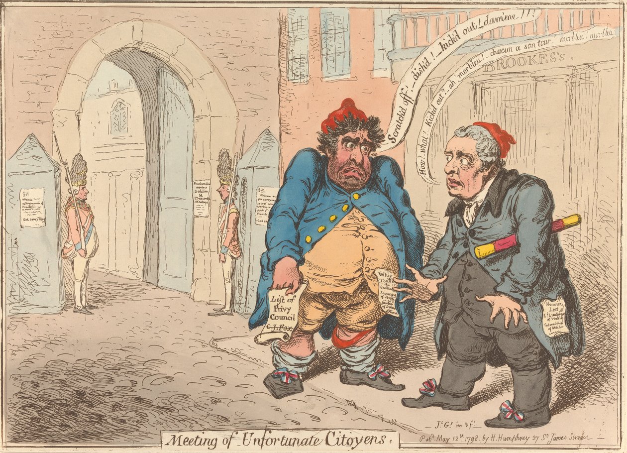 Encontro de cidadãos infelizes. «Desalento de dois patriotas caídos em desgraça» de James Gillray