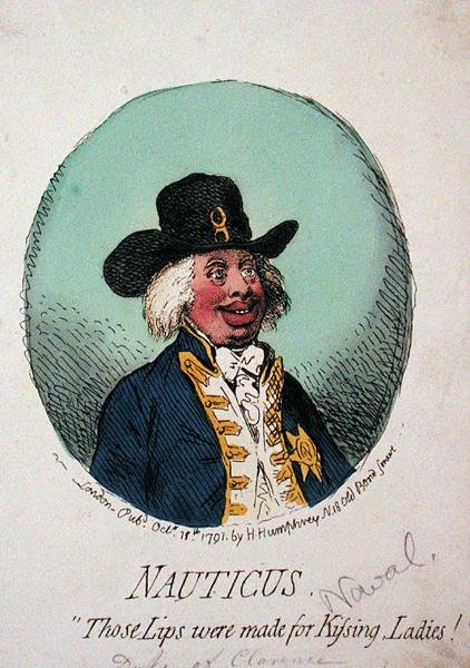 Nauticus, ou "Those Lips were made for Kissing Ladies" publicado por Hannah Humphrey em 1791 (gravura colorida à mão) de James Gillray