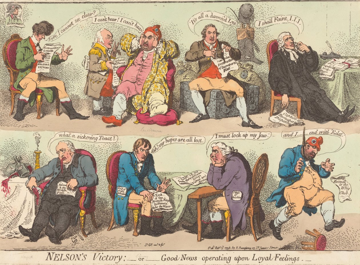 A vitória de Nelson: — ou — Boas notícias que despertam sentimentos de lealdade de James Gillray