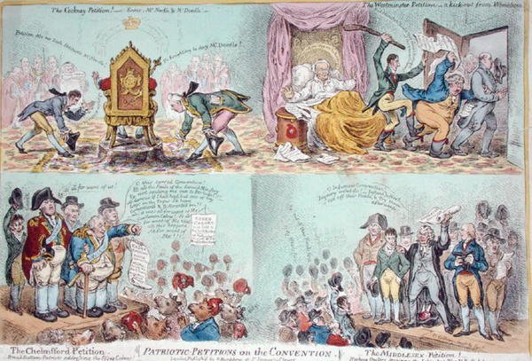 Petições Patrióticas sobre a Convenção, publicadas por Hannah Humphrey (gravura colorida à mão) de James Gillray