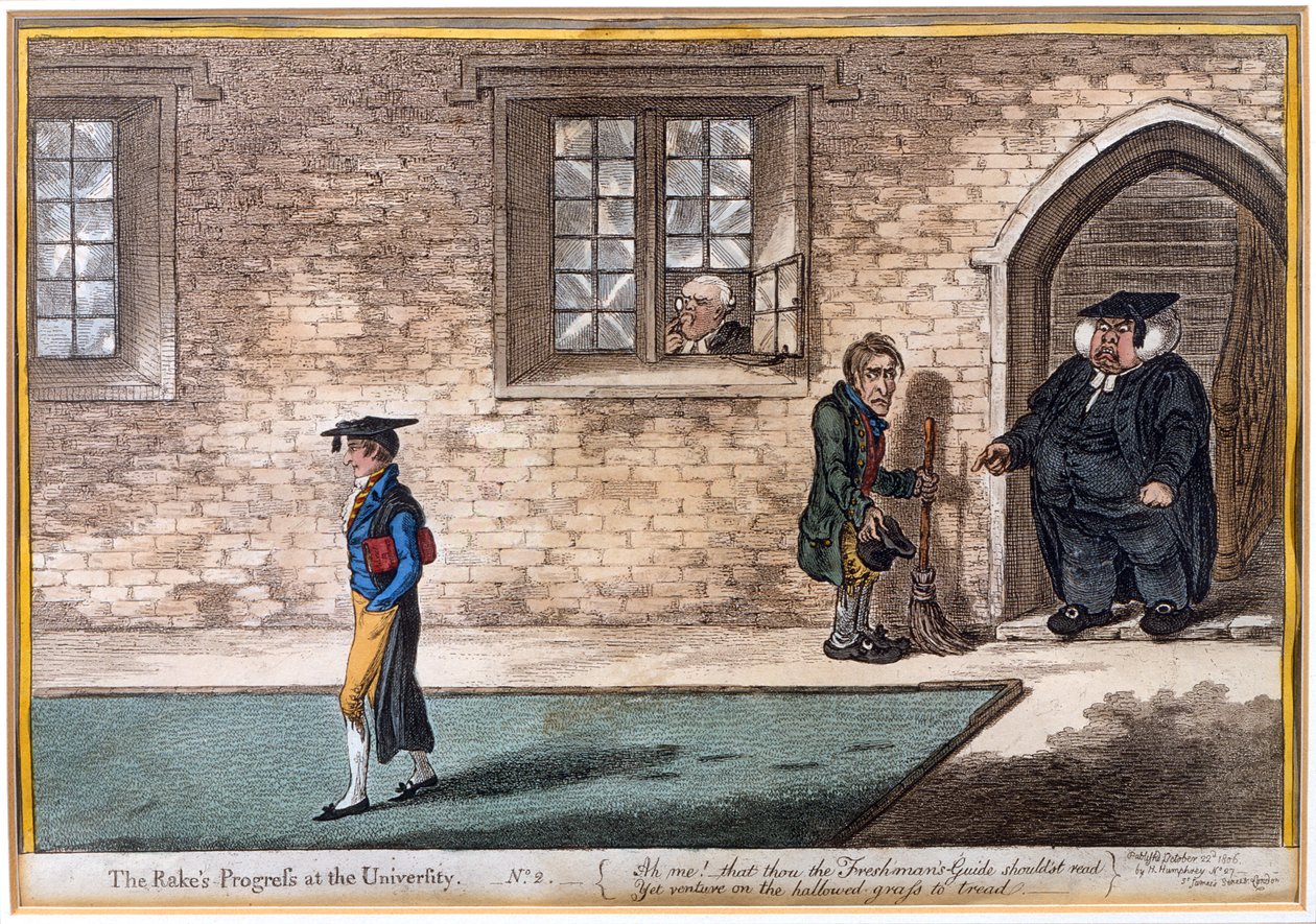 Ilustração 2 de "The Rake&39;s Progress at University", publicado por Hannah Humphrey em 1806 (gravura à mão colorida) de James Gillray