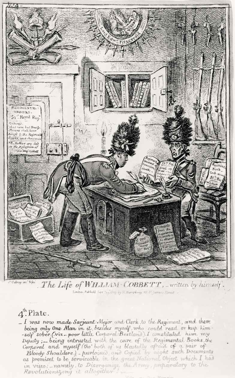 Placa 4, da vida de William Cobbett, escrita por ele mesmo, bar. por H. Humphrey, 1809 de James Gillray