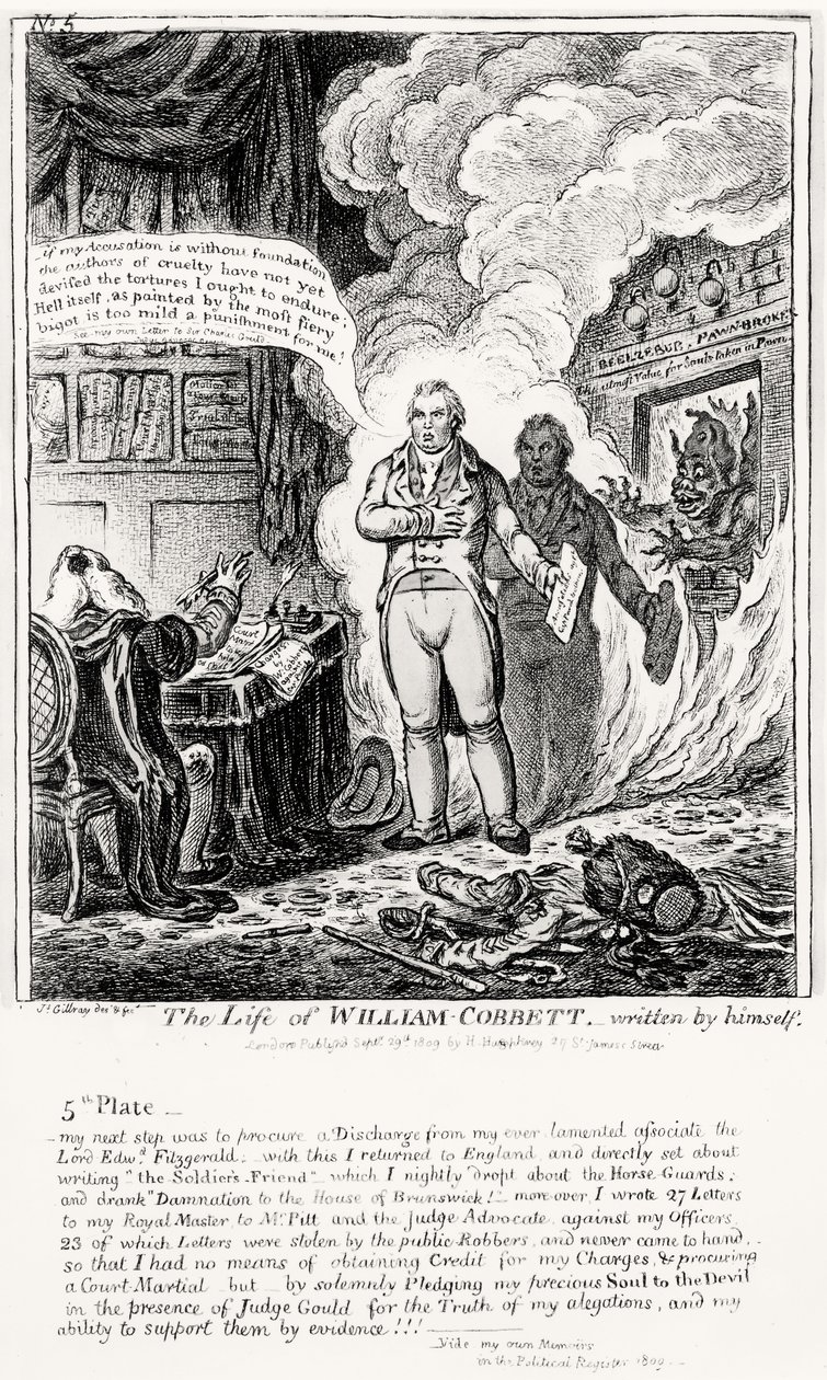 Ilustração 5, de The Life of William Cobbett, escrito por ele mesmo, pub. por H. Humphrey, 1809 de James Gillray