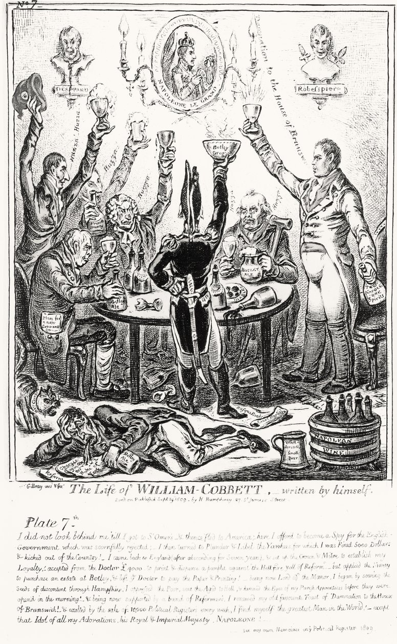 Placa 7, da vida de William Cobbett, escrita por ele mesmo, bar. por H. Humphrey, 1809 de James Gillray