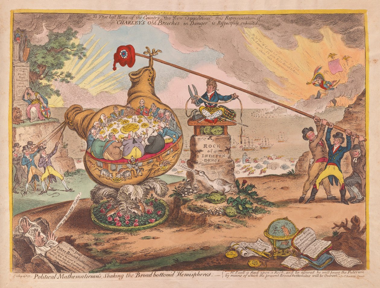 Matemáticos políticos Agitando o Conselho de fundo Hemisférios, pub. 1807 (gravura colorida à mão) de James Gillray