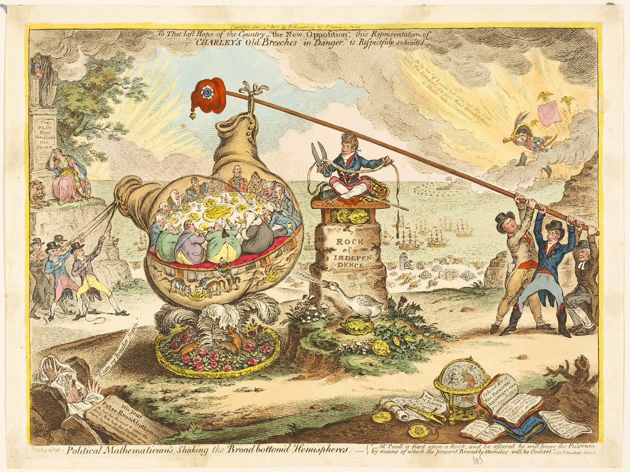 Matemático político, sacudindo os hemisférios inferiores de James Gillray