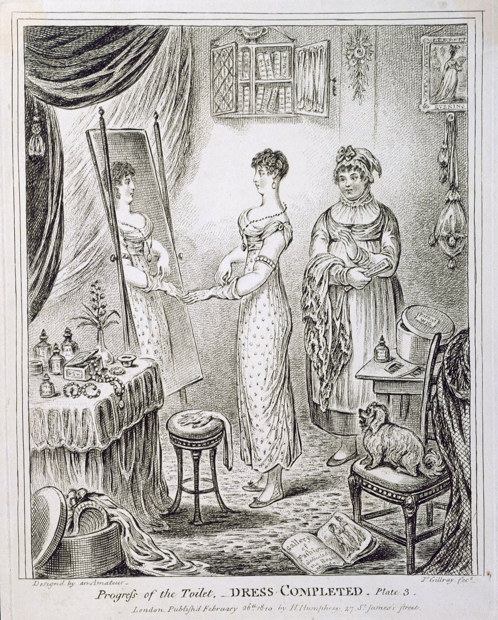 Progresso do banheiro, ou vestido concluído, publicado por Hannah Humphrey em 1810 de James Gillray