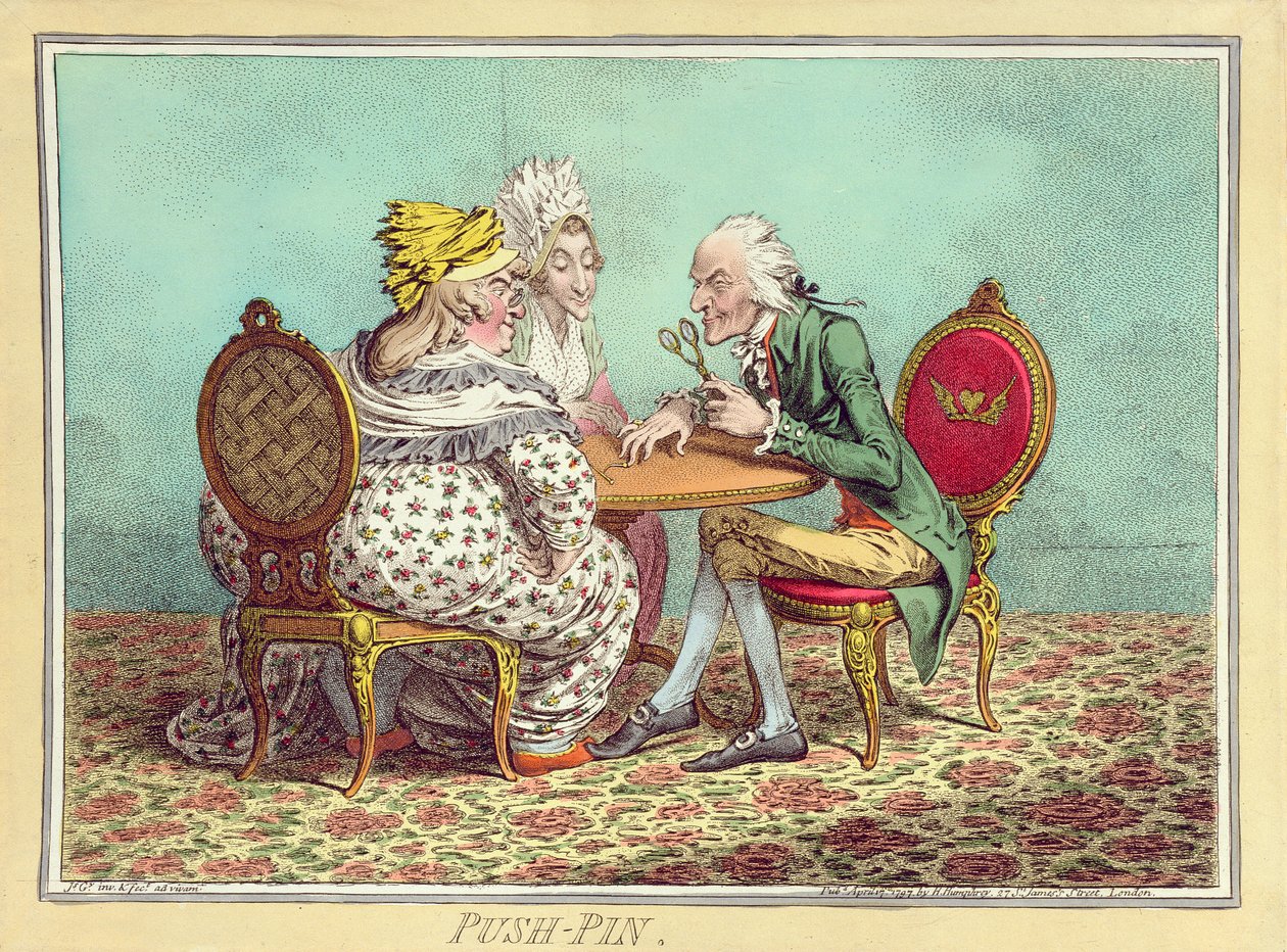 Push-Pin, publicado por Hannah Humphrey em 1797 (gravura à mão colorida) de James Gillray