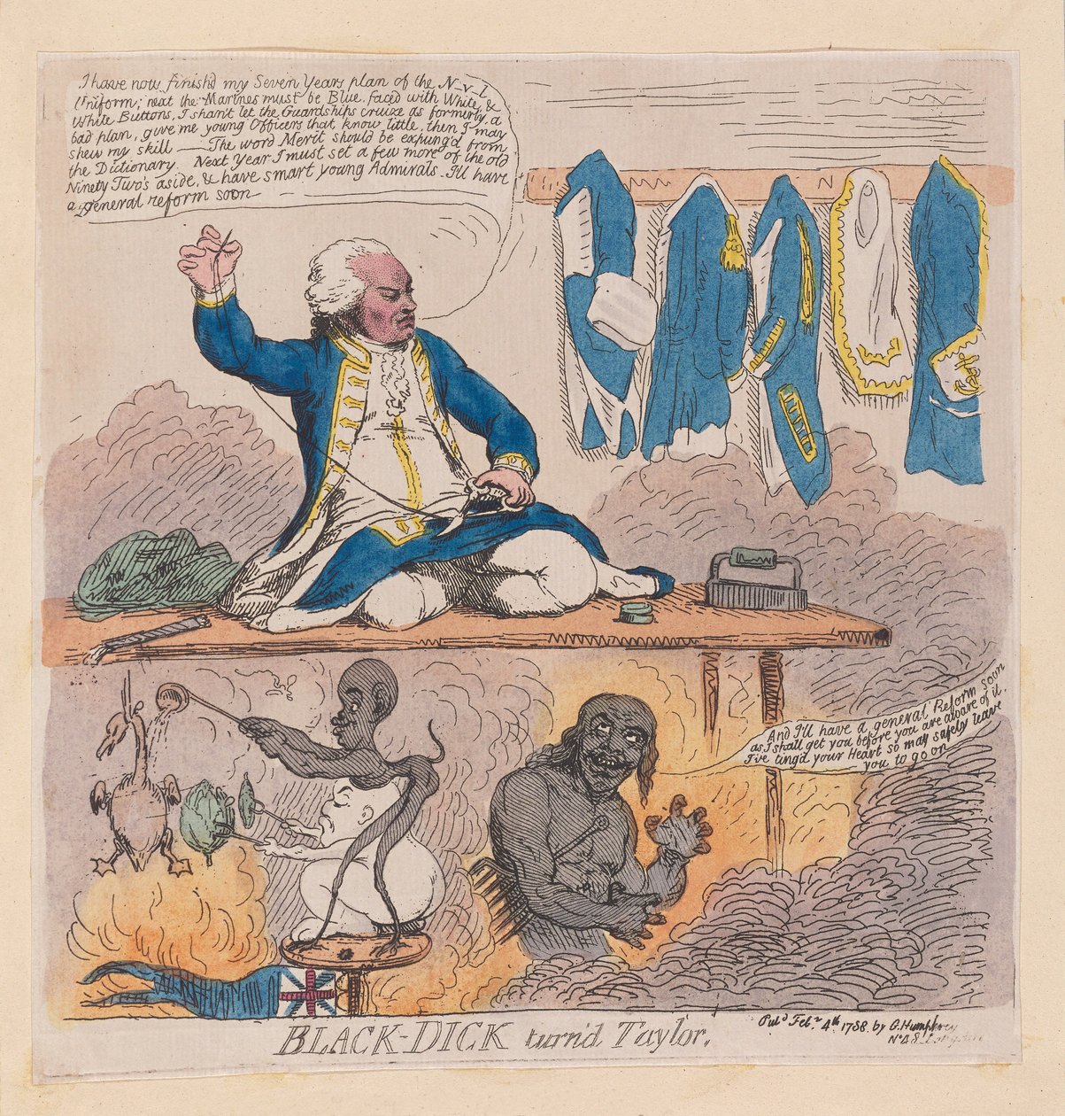 Richard Howe, 1º Conde Howe (Black-Dick turnd taylor), pub. 1788 (gravura colorida à mão) de James Gillray