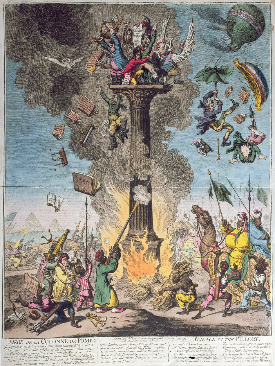 Cerco da Colônia de Pompéia, ou Ciência no Pelourinho, publicado por H. Humphrey em 1799 (gravura, gravura e wc) de James Gillray