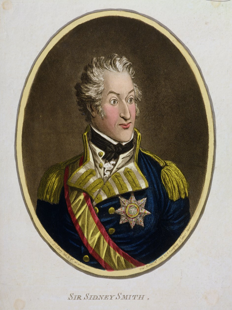 Sir Sidney Smith (1764-1840) publicado por Hannah Humphrey em 1799 (gravura à mão colorida com aquatint) de James Gillray