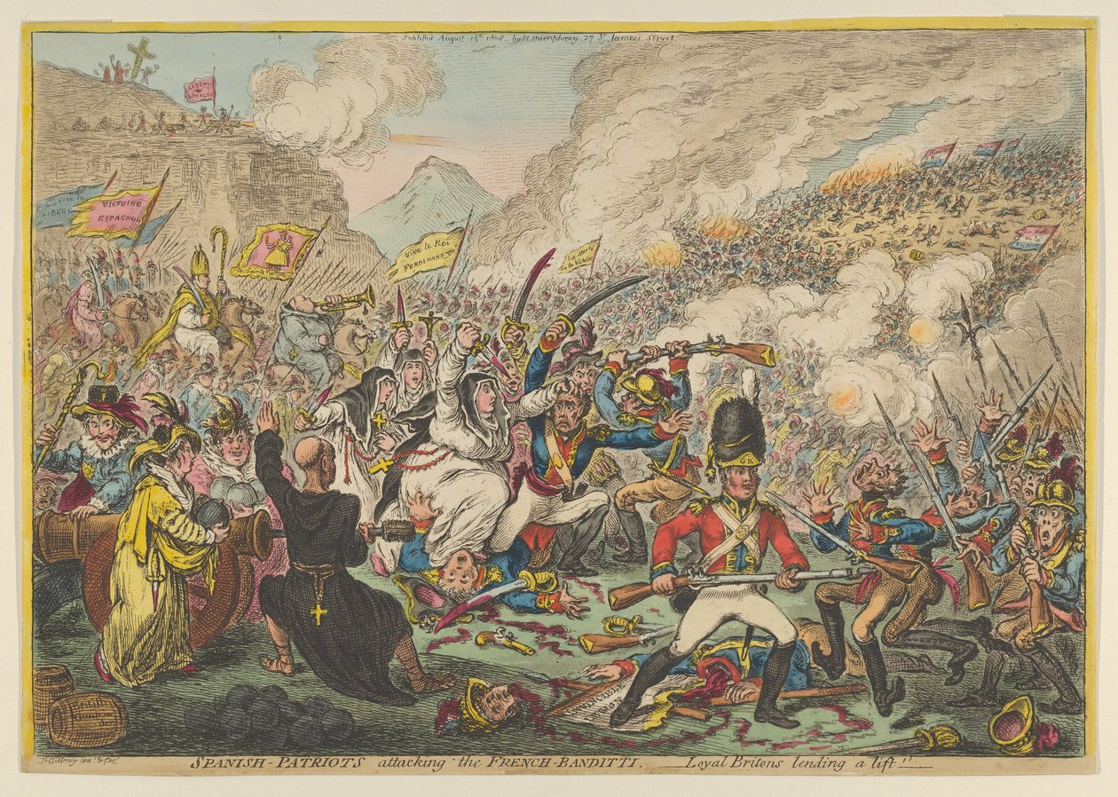 Espanhóis-Patriotas Atacando os Franceses-Banditti-Loyal Britons Lending a Lift, A..., 15 de agosto de 1808. de James Gillray