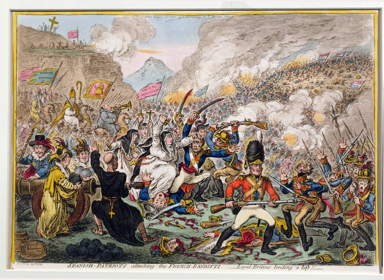 Espanhol-patriotas atacando o francês-Banditti, publicado por Hannah Humphrey em 1808 (gravura com aquatint) de James Gillray