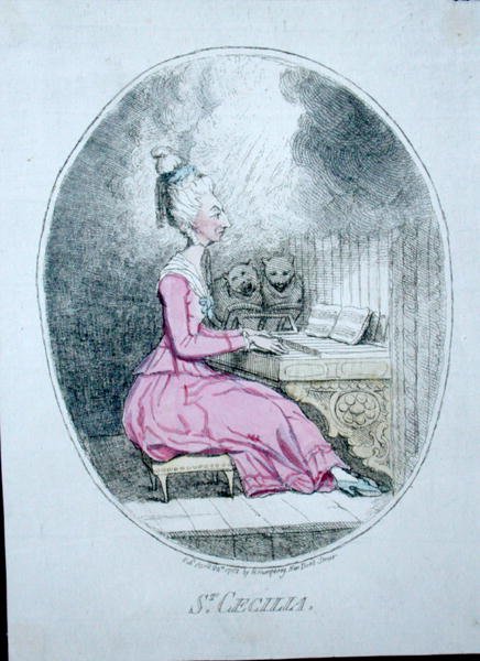 St. Cecilia, publicado por Hannah Humphrey em 1782 (gravura colorida à mão) de James Gillray