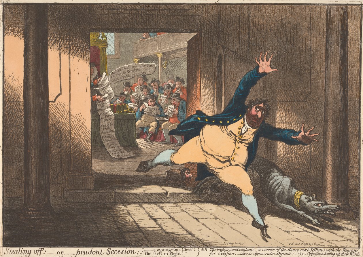 Fuga; - ou - Secessão Prudente. «O Chefe Corajoso, o Primeiro a Fugir» de James Gillray