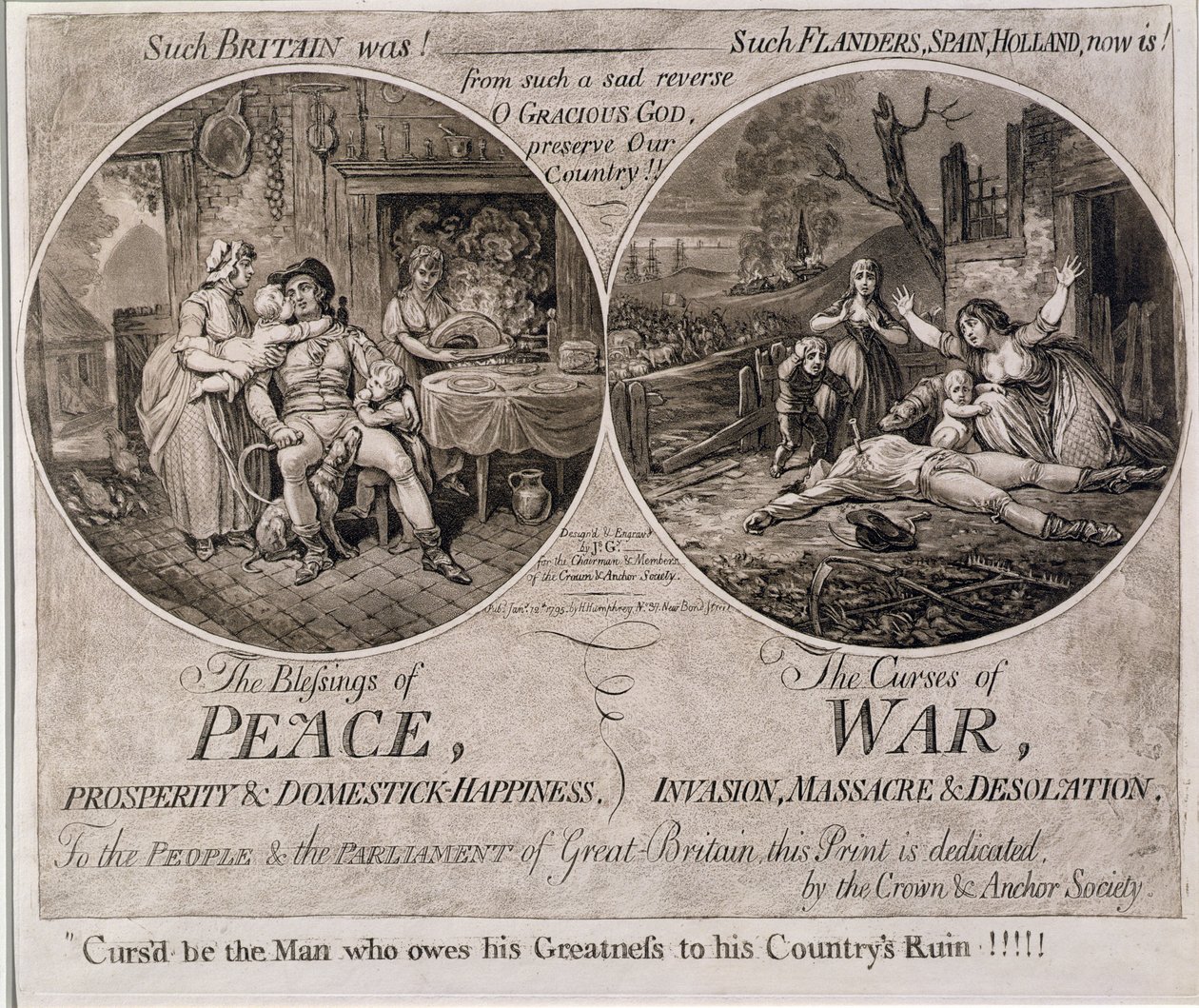 As Bênçãos da Paz e as Maldições da Guerra, publicadas por Hannah Humphrey em 1795 de James Gillray