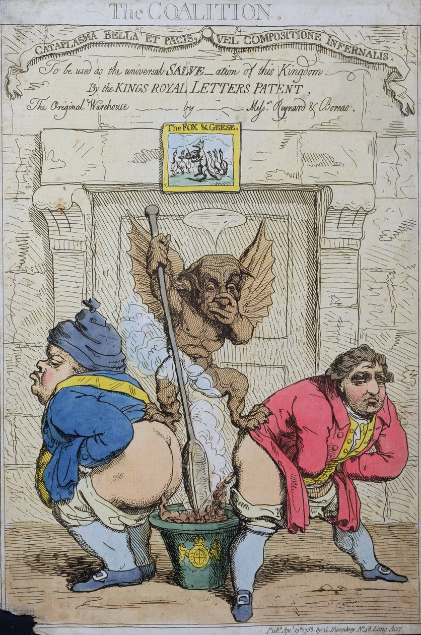 The Coalition, publicado por G. Humphrey em 1783 (gravura à mão colorida) de James Gillray