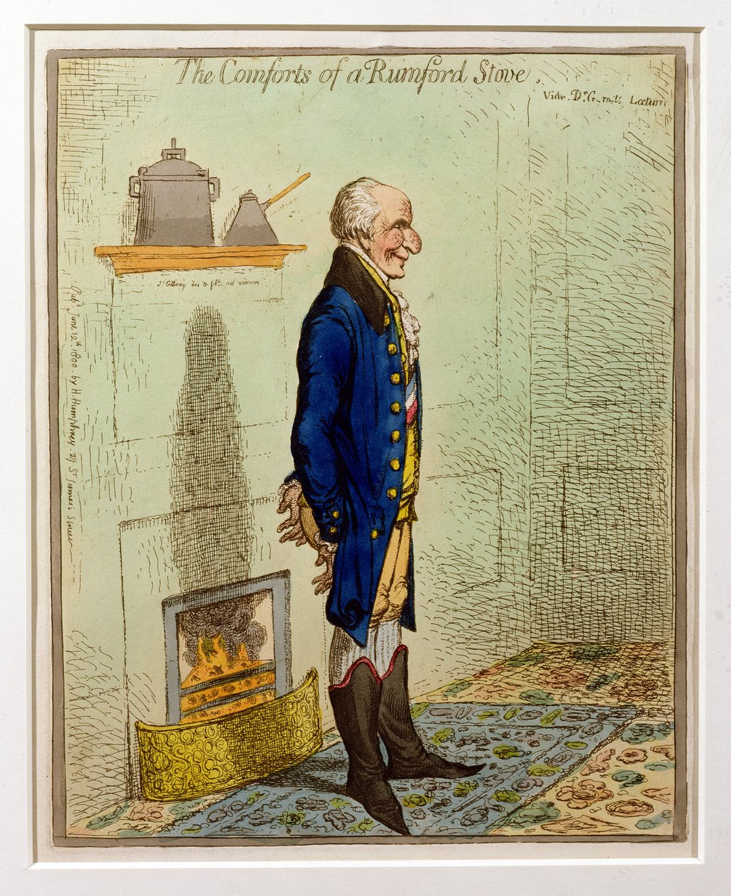 Os confortos de um fogão de Rumford, bar. por Hannah Humphrey, 1800 (gravura e wc) de James Gillray