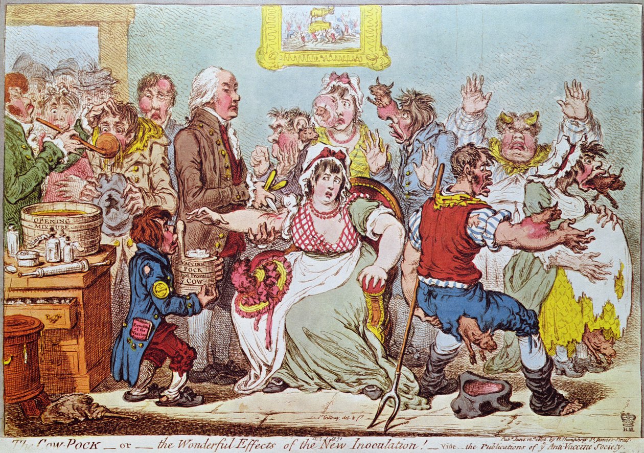The Cow Pock ou os efeitos maravilhosos da nova inoculação, publicado por H.Humphrey, 1809 de James Gillray