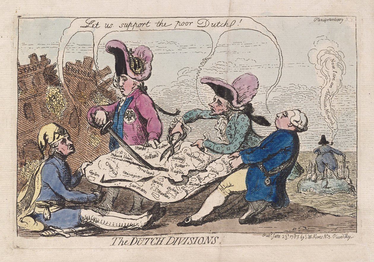 As divisões holandesas, bar. 1787 (gravura colorida à mão) de James Gillray