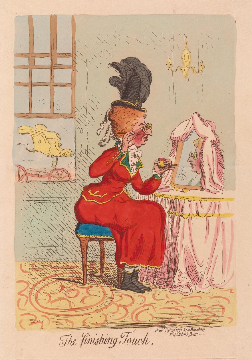 O toque final, pub. 1791 (gravura colured a mão) de James Gillray