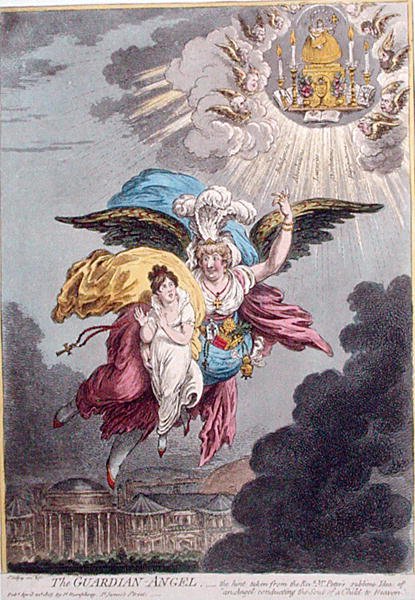 The Guardian Angel, publicado por Hannah Humphrey em 1805 (gravura colorida à mão) de James Gillray