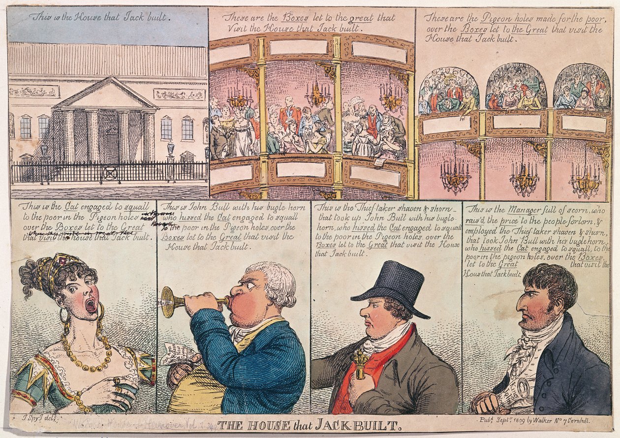 A casa que Jack construiu, publicada por Walker em 1809 (gravura à mão colorida) de James Gillray