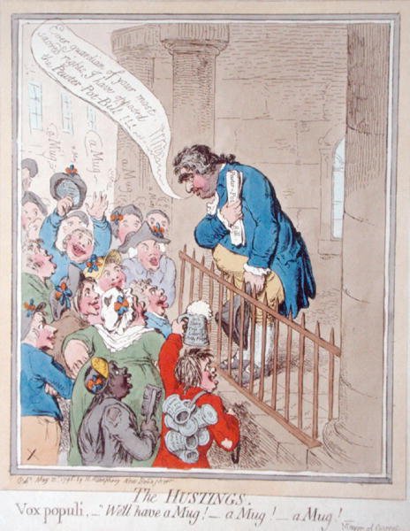 The Hustings, publicado por Hannah Humphrey em 1796 (gravura colorida à mão) de James Gillray
