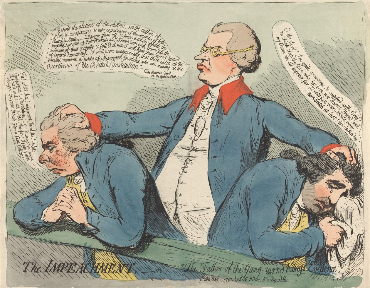 O processo de destituição - ou - «O pai do bando, tornado testemunha da Coroa» de James Gillray