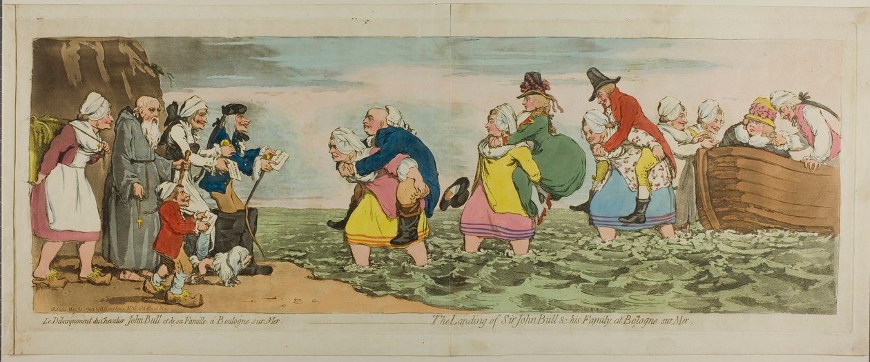 O desembarque de Sir John Bull e sua família, em Boulogne sur mer de James Gillray