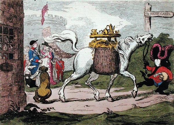 The Legacy, publicado por W. Holland em 1786 (gravura colorida à mão) de James Gillray