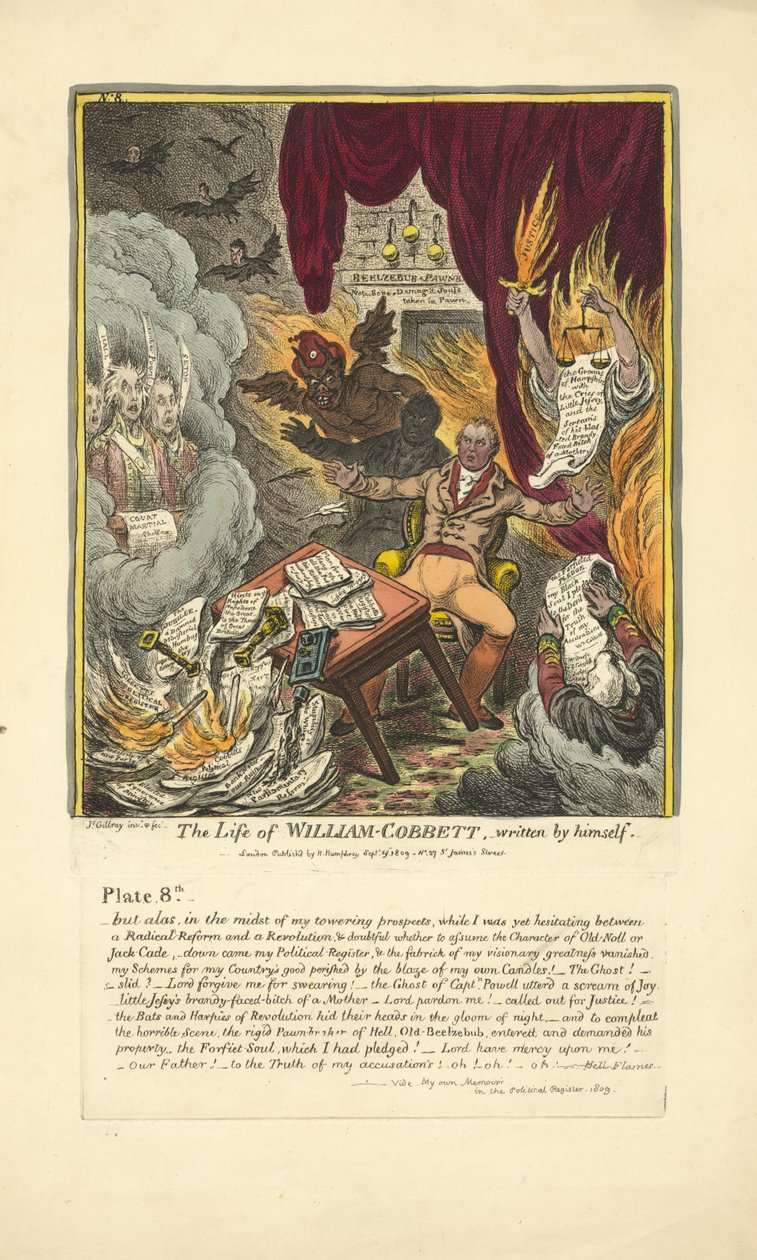 A Vida de William Cobbett, por si só, publicada por Hannah Humphrey, 1809 (gravura colorida à mão) de James Gillray