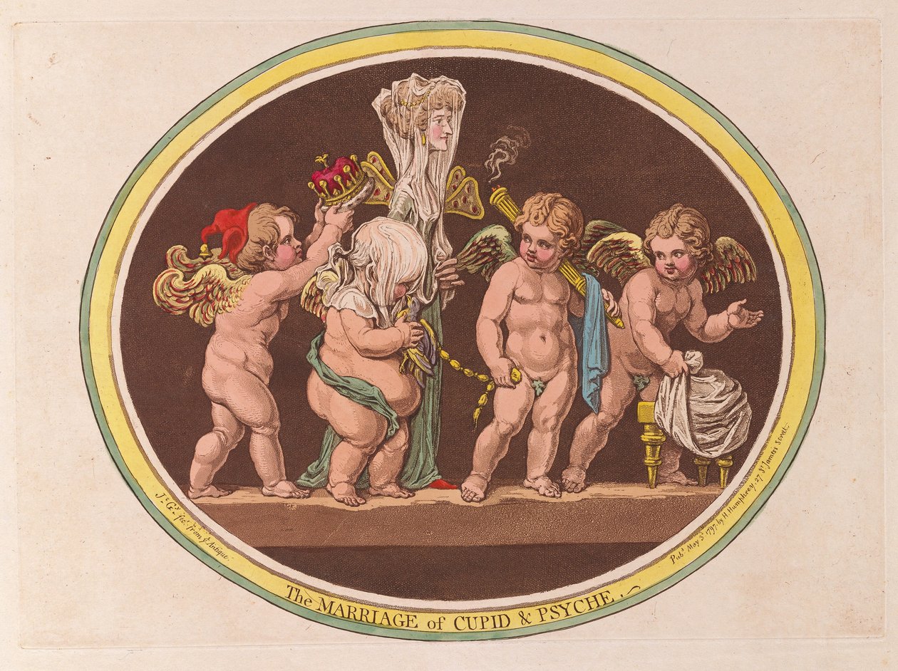 O Casamento de Cupido e Psique, pub. 1797 (gravura colorida à mão) de James Gillray