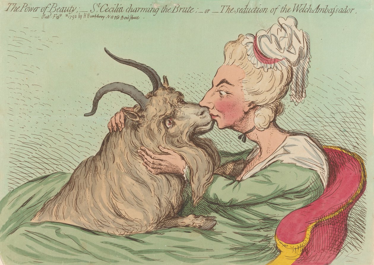 O poder da beleza; - Santa Cecília encantando a besta; - ou - A sedução do embaixador galês (de: Caricature, vol. 2) de James Gillray