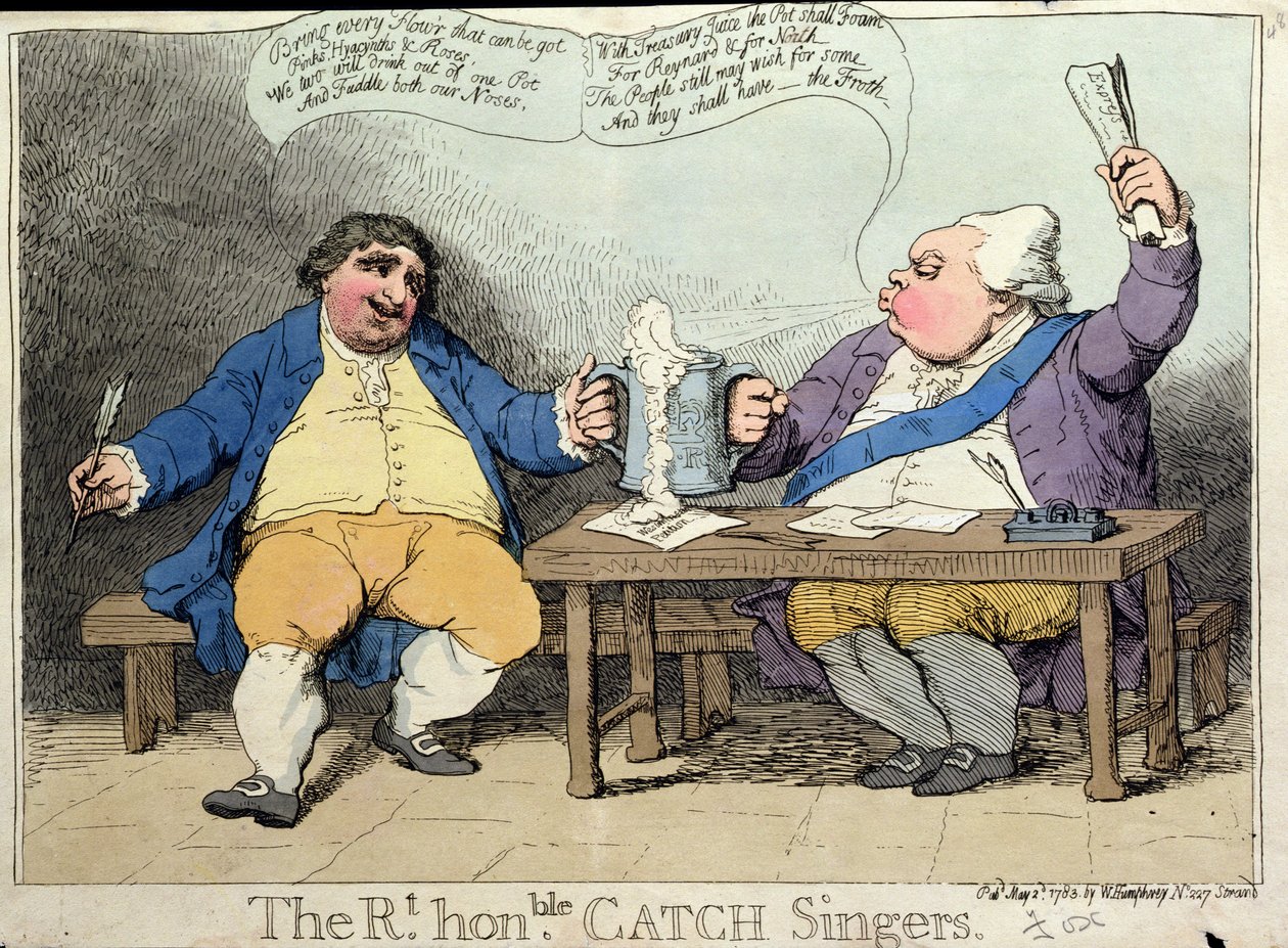 The Right Honorable Catch Singers, publicado por William Humphrey em 1783 (gravura à mão colorida) de James Gillray