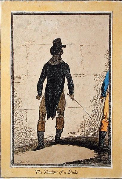 A Sombra de um Duque, publicado por Hannah Humphrey em 1795 (gravura colorida à mão) de James Gillray