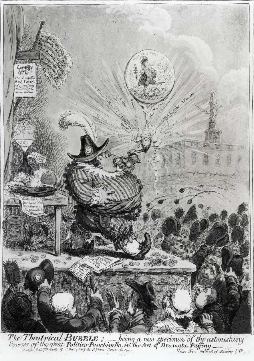 A Bolha Teatral ... publicada por Hannah Humphrey (fl.1778-1822) 1805 (gravura e pintura) de James Gillray