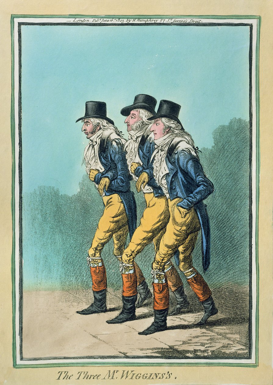 Os Três Wiggins, publicado por Hannah Humphrey em 1803 (gravura à mão colorida) de James Gillray