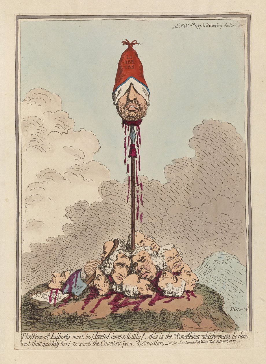 A Árvore da Liberdade Deve ser Imediatamente Plantada, publicada em 1797 (gravura colorida à mão) de James Gillray