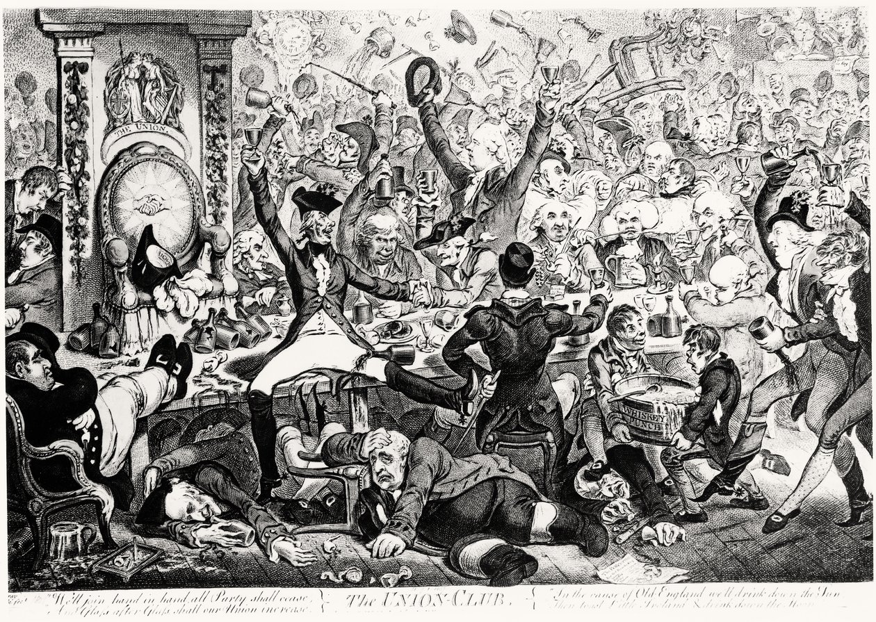 O clube da união, 1801 (gravura da cor) de James Gillray