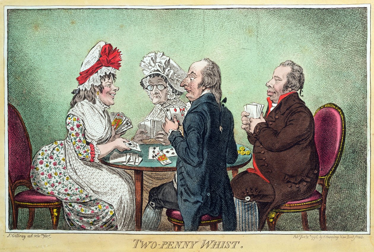 Dois Penny Whist, publicado por Hannah Humphrey em 1796 (gravura, gravura, aquatinta e wc no papel) de James Gillray