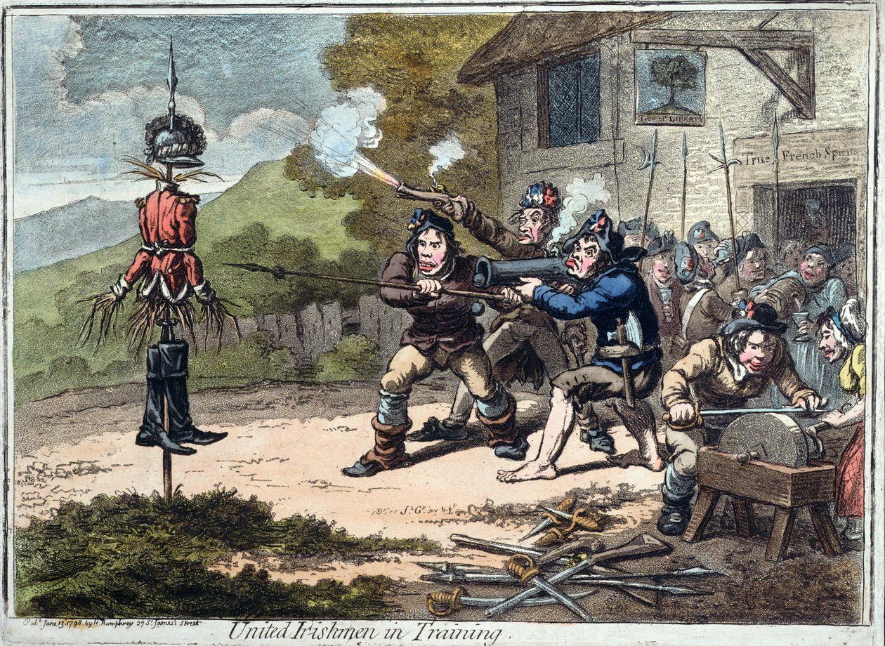 United Irishmen in Training, publicado por Hannah Humphrey, 1798 (aquatint) de James Gillray