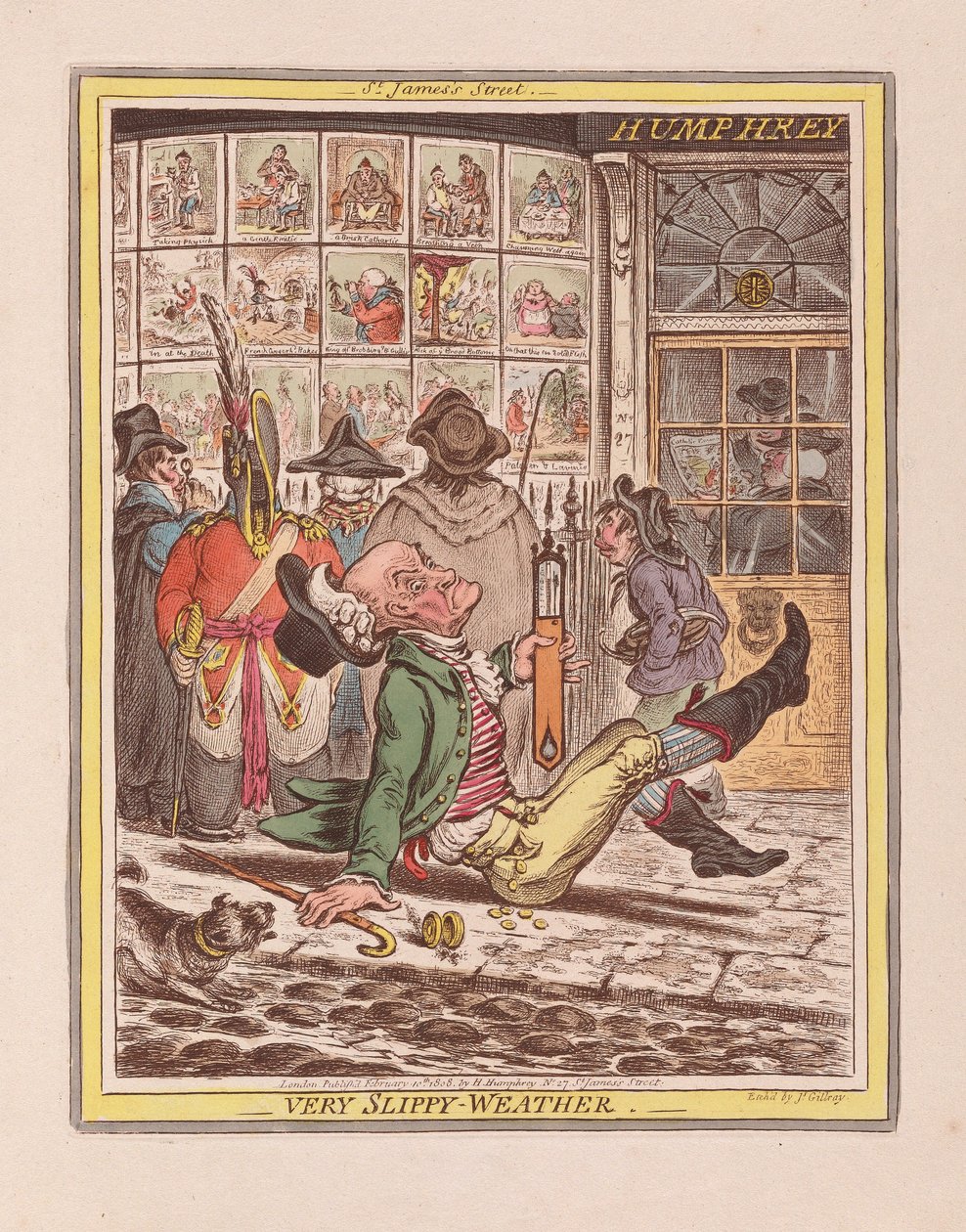 Muito Slippy-Weather, pub. 1808 (gravura colorida à mão) de James Gillray