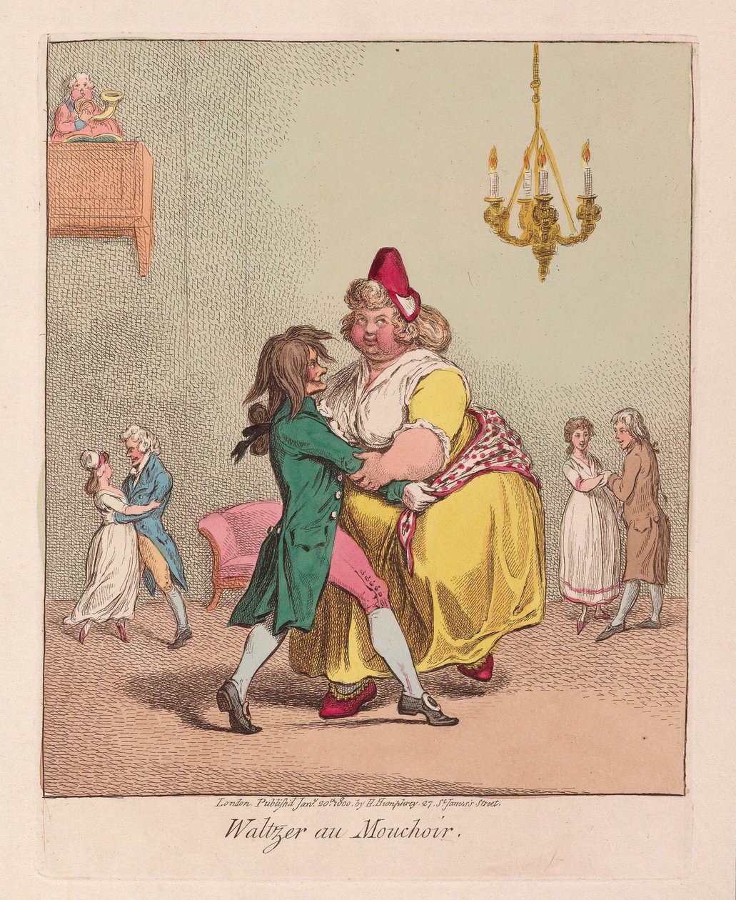 Waltzer no lenço, bar. 1800 (gravura colorida à mão) de James Gillray