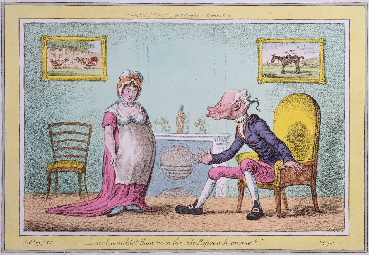 &39;e você viraria o vil Reproach on me&39; publicado por Hannah Humphrey em 1807 (gravura à mão colorida) de James Gillray