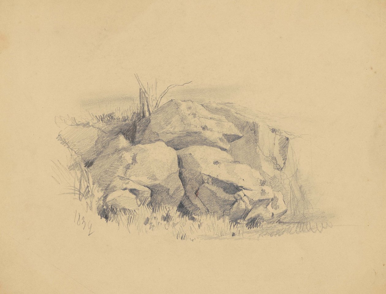 Rochas, 1839 (grafite em papel de palha) de James Goodwin Clonney