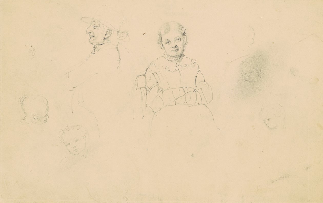 Estudos de Figuras, c.1836-43 (grafite em papel de palha) de James Goodwin Clonney