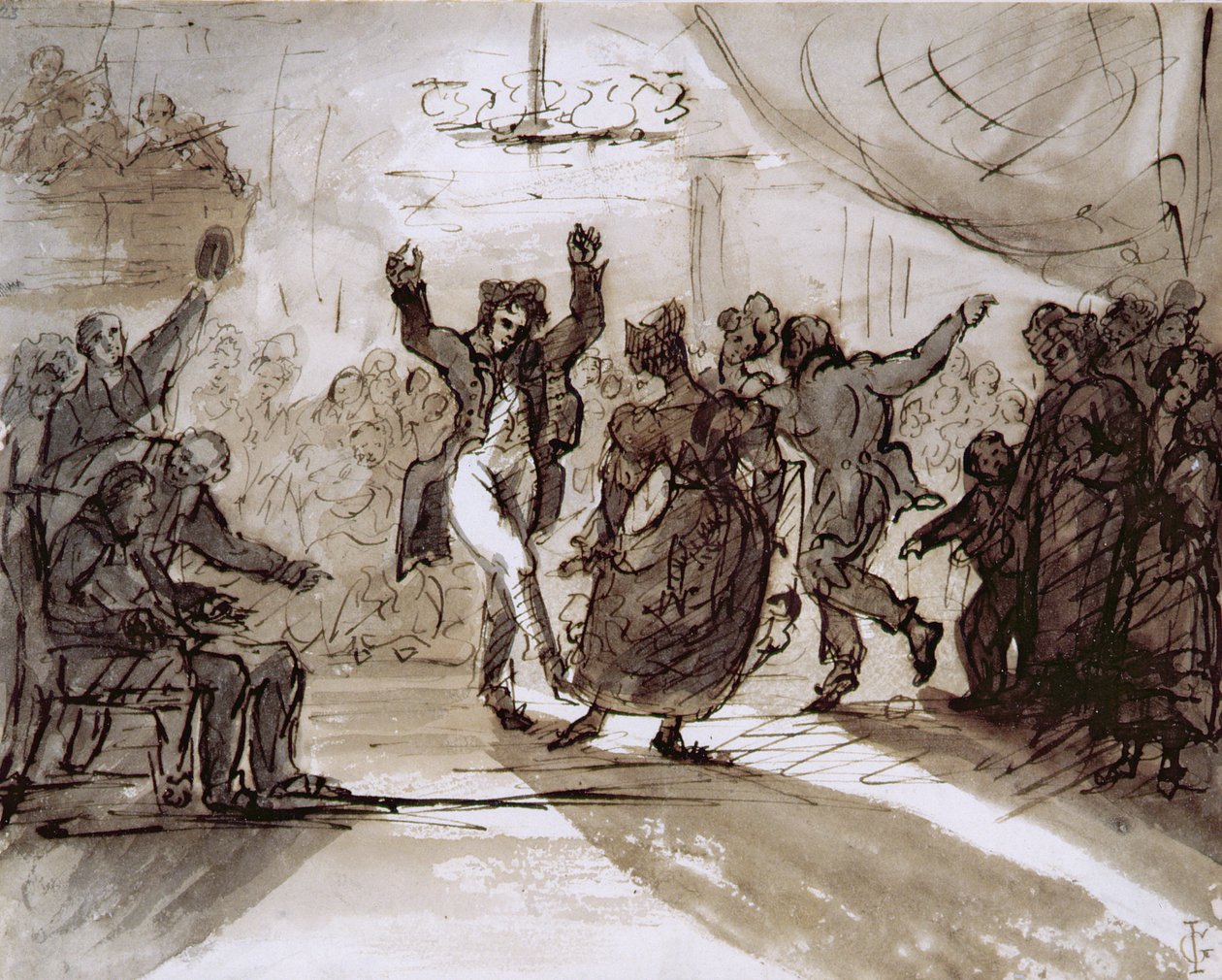 The Hunt Ball, c.1820 (caneta e tinta sépia e papel lavado) de James Grant